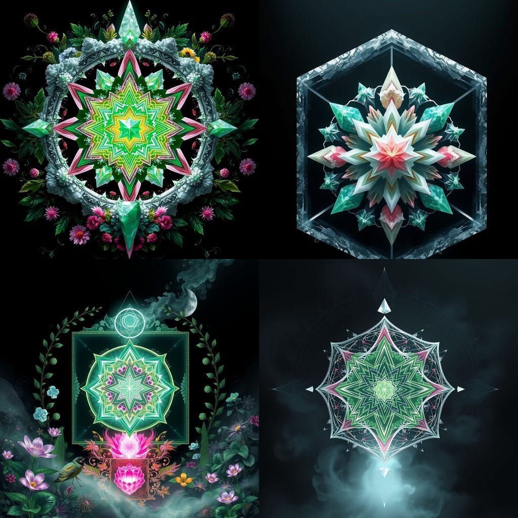 Crystal Mandala with Metatron's Cube on Black