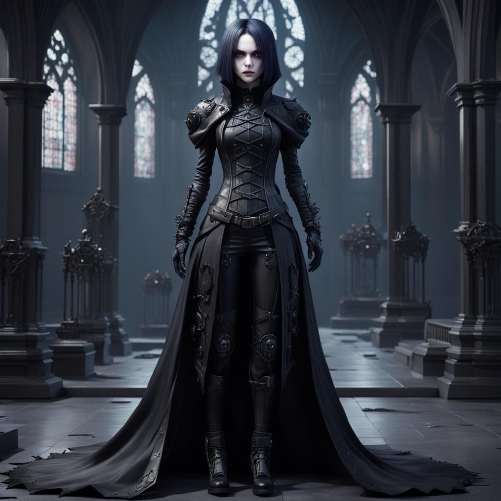 Dystopian Goth Widow in Detailed 3D Anime Art