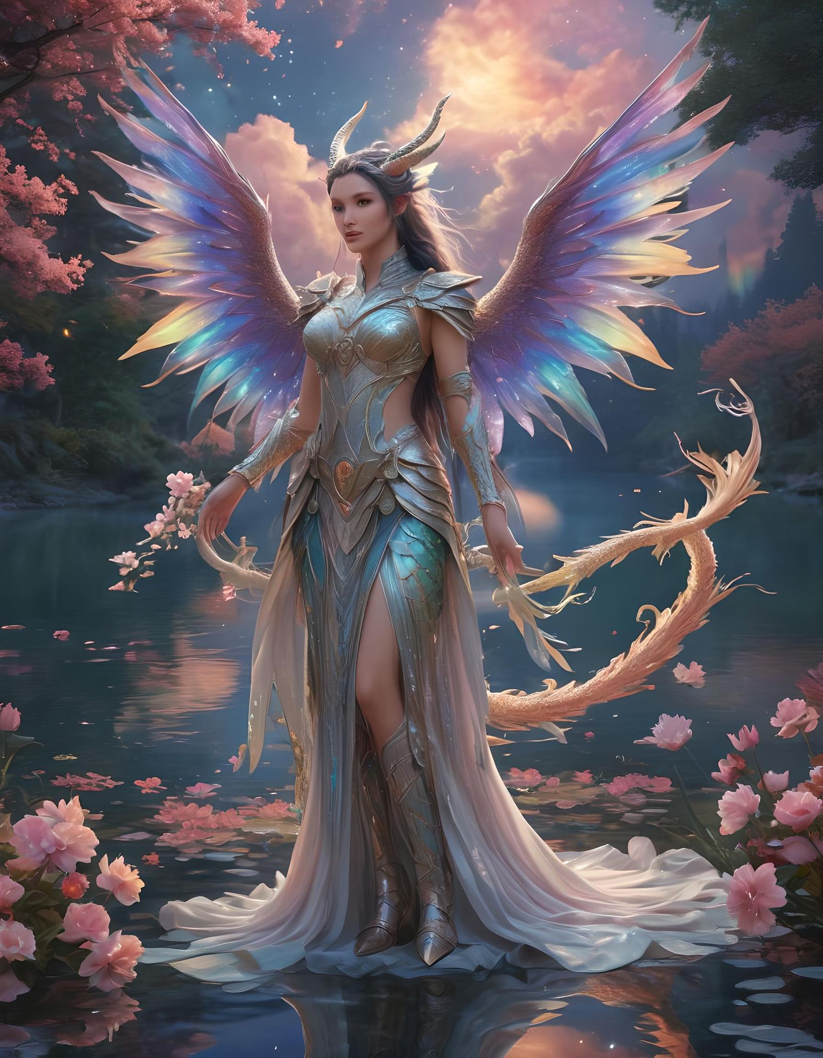Dragon Queen in Ethereal Fantasy Landscape