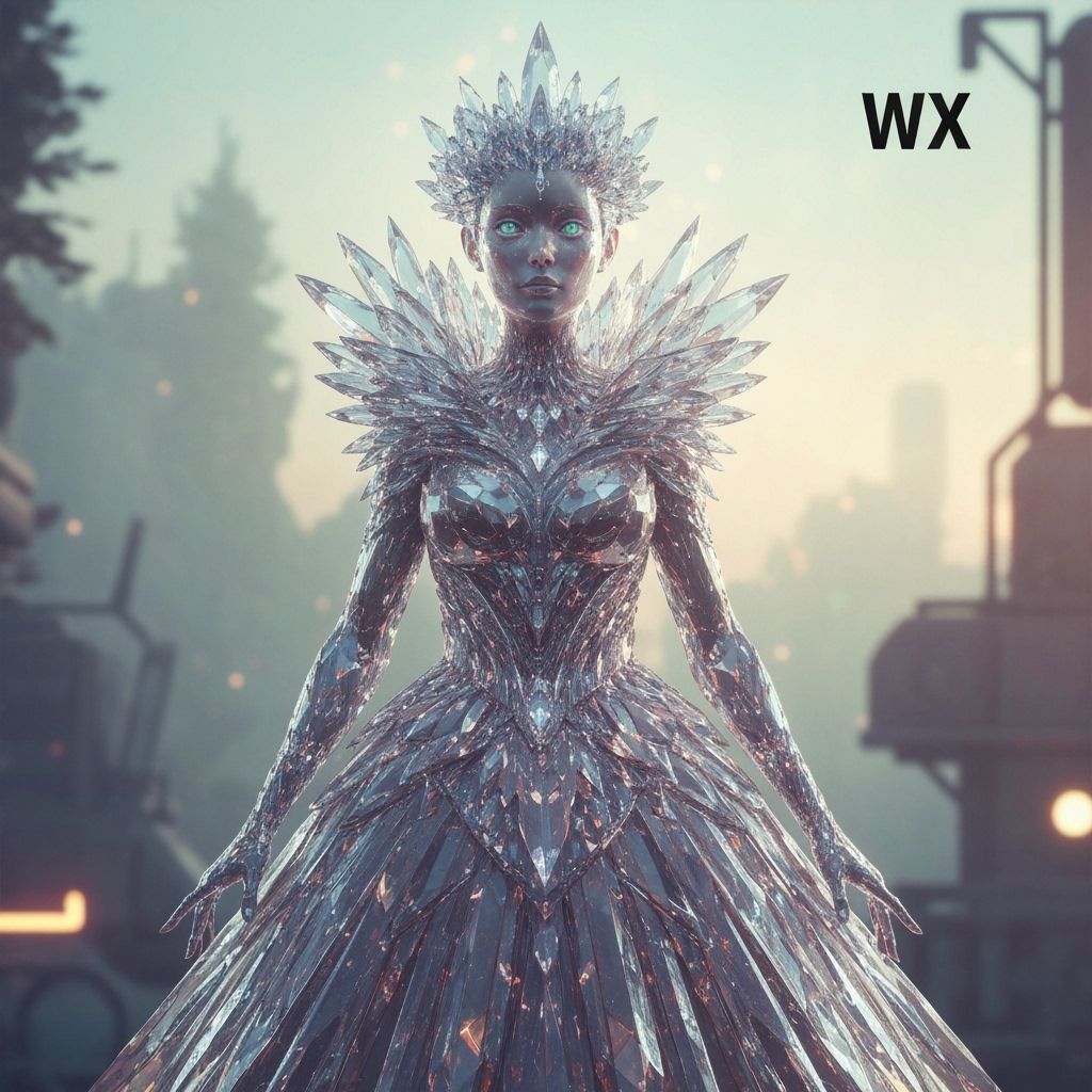 Crystal Woman in Futuristic Garment, Digital Art