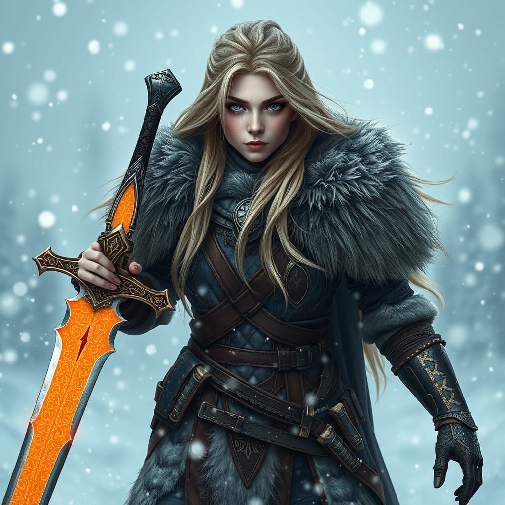 Glowing Nordic Warrior Goddess in Blizzard