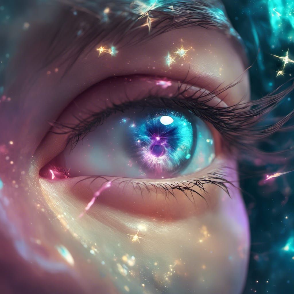 Nebula Reflected in Star-Shaped Eye: Anime Digital Art