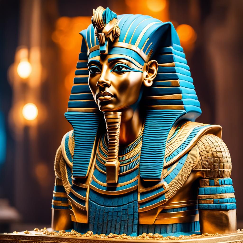Hyperrealistic Pharaoh Wedding Cake Sculpture in Splash Art