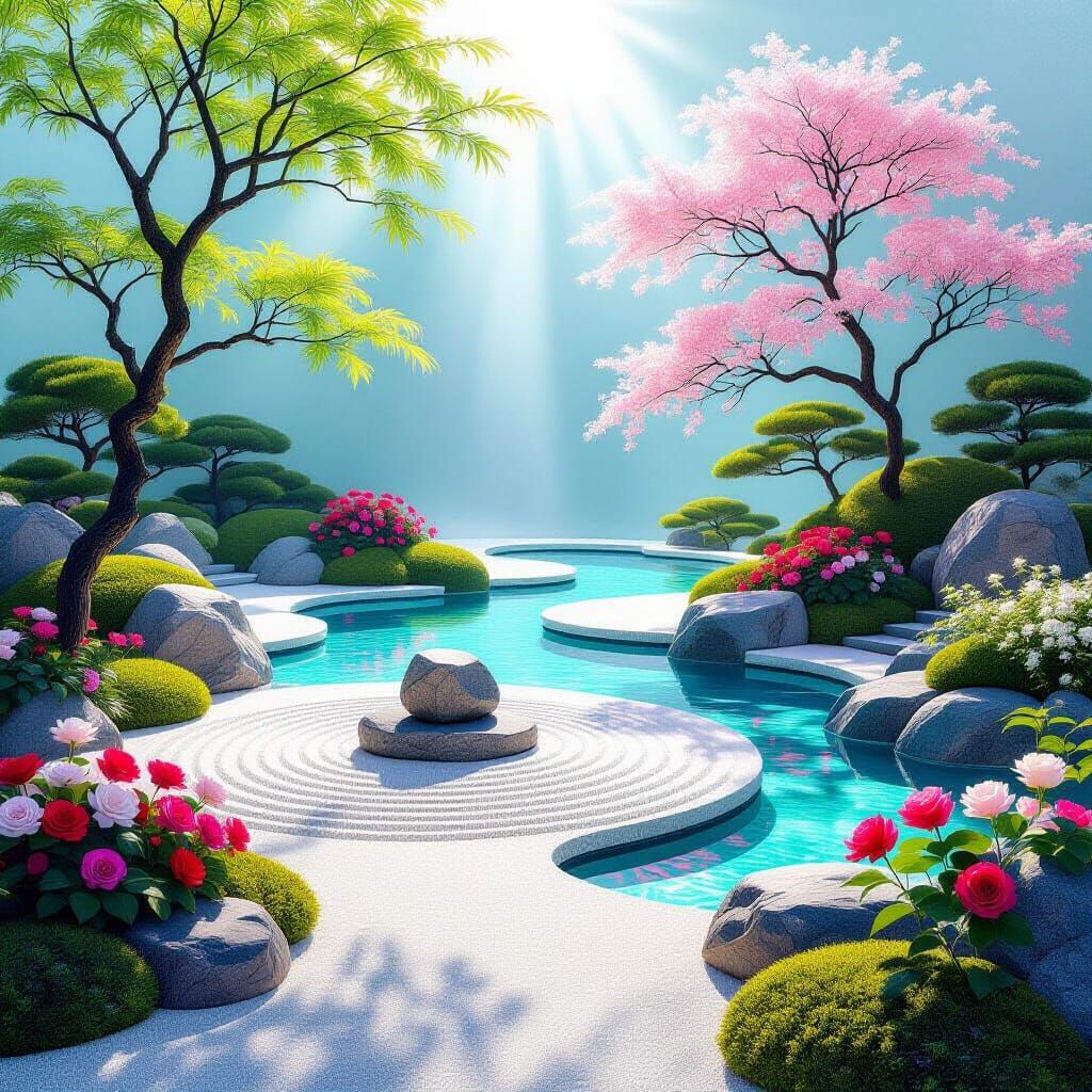 Minimalist Zen Garden with Boho Charm and Vivid Gradients