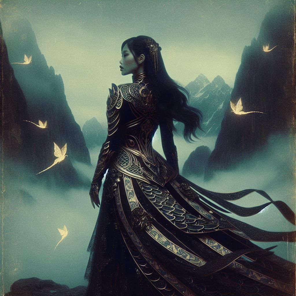 Woman Warrior in Dragon Armor, Antique Photograph