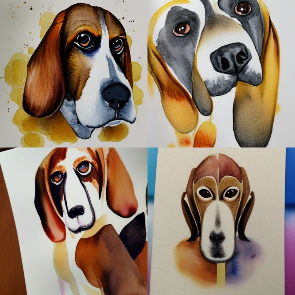 Astronaut Monkey and Basset Hound Watercolor