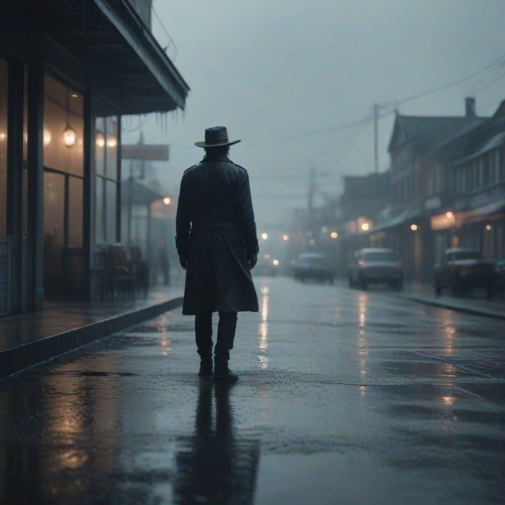 Rainy Western Cowboy in Moody Cinematic Style