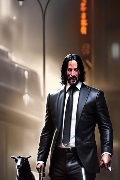 Detailed Digital Painting of John Wick in Prayer