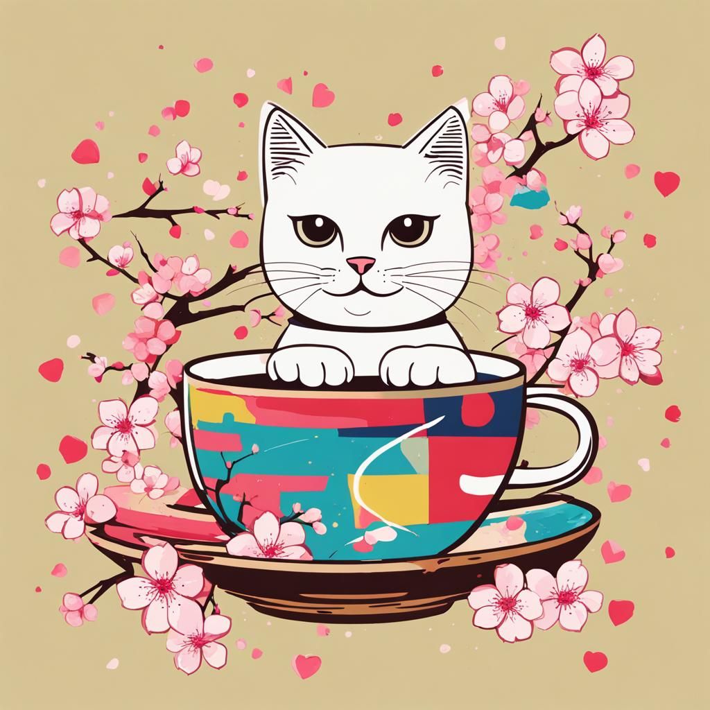 Cute Cat and Cherry Blossom Cup Design