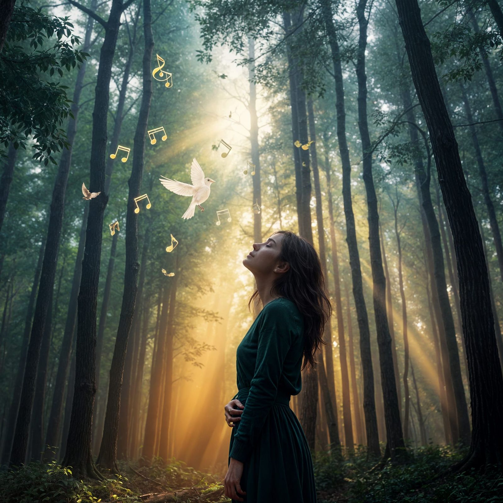 Birds Chirping with Musical Notes, Photorealistic Style