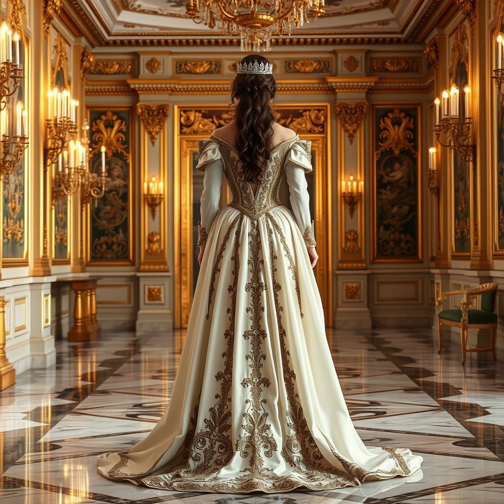 Victorian Queen in Majestic Ballroom, Art Nouveau Style