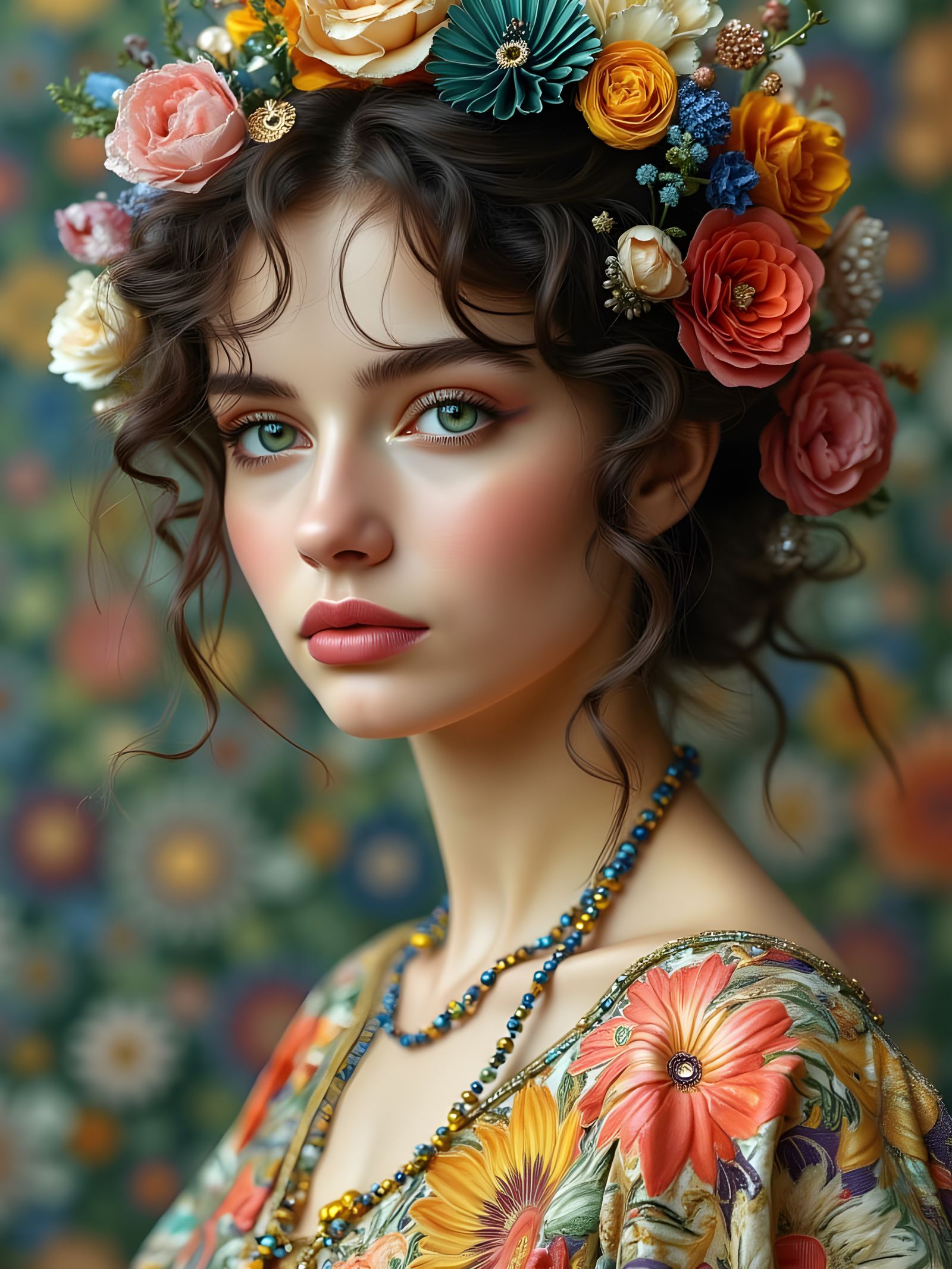 Surreal Feminine Portrait in Quilted Soft Colors