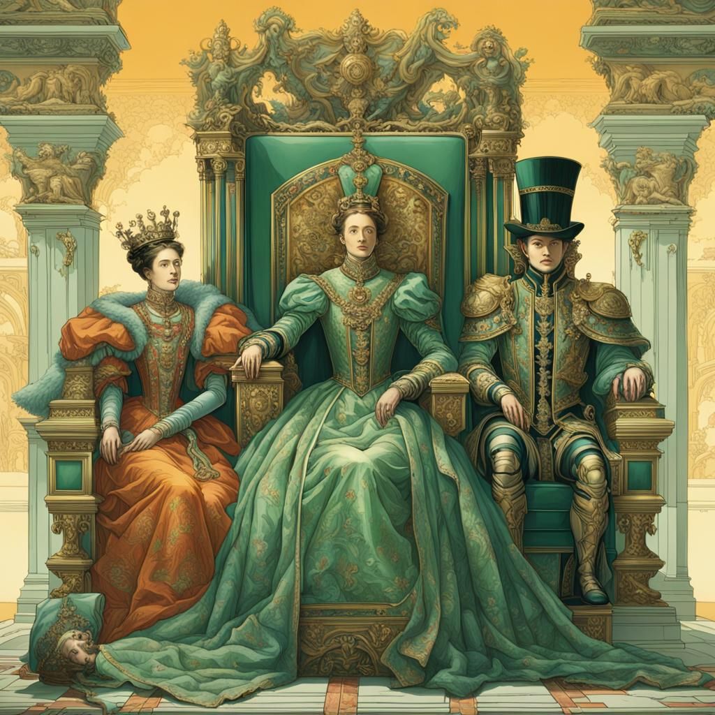 Regency Queen with Robot King, Renaissance Style