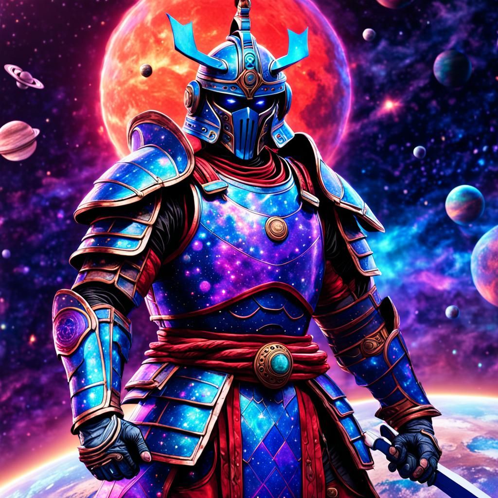 Cosmic Samurai Warrior in Space, Holographic Astral Art