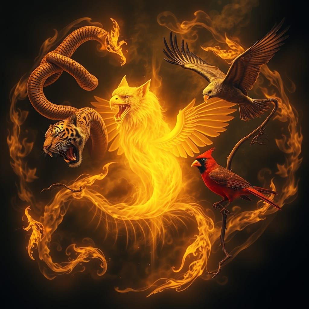 Ethereal Gold Spirits in Dark Art Style