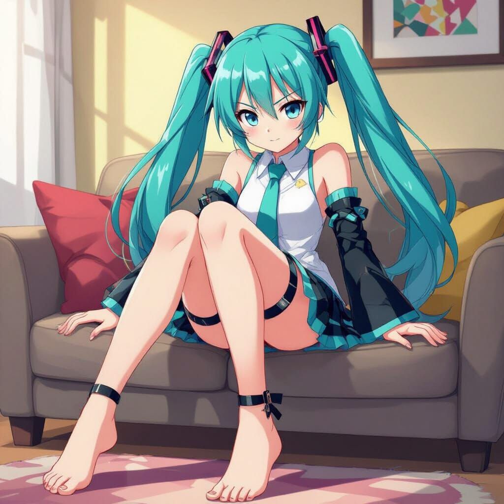 Hatsune Miku on Couch in Anime Style