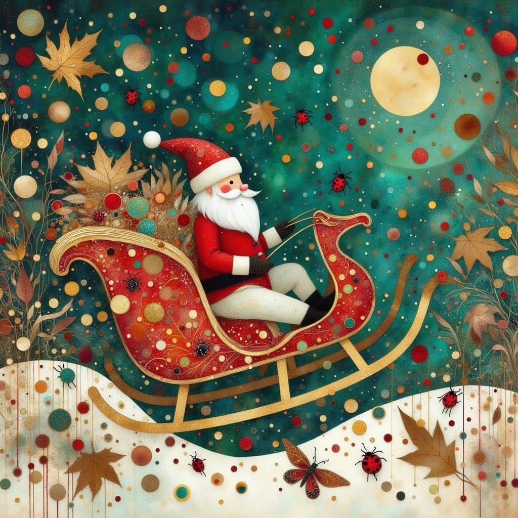 Santa's Sleigh Races Across Night Sky