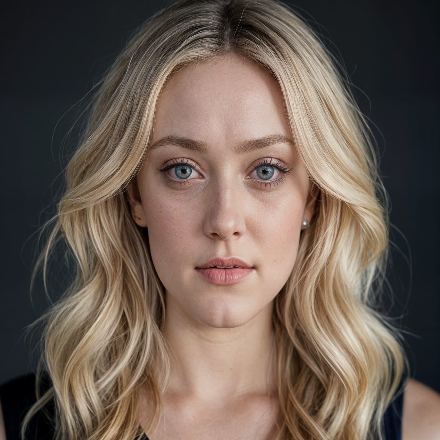 Realistic Portrait of a Blonde Actress with Blue Eyes