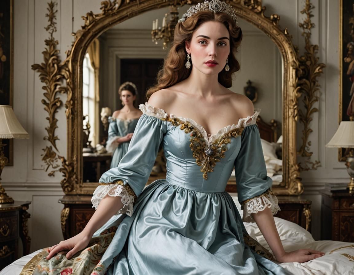 Baroque Lady in Bed Chamber Portrait