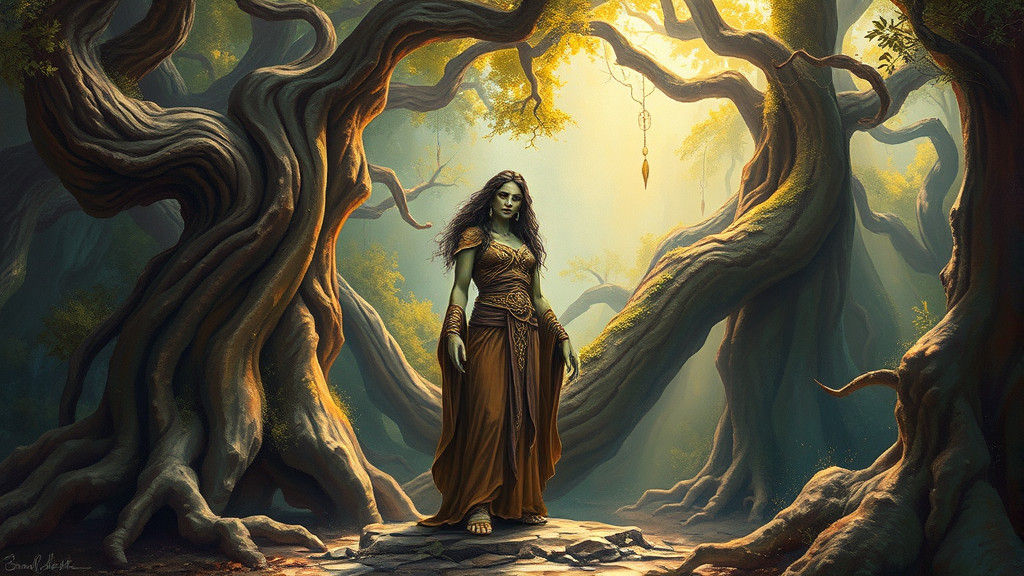 Mystical Being in Prehistoric Landscape, in Oil Painting Sty...