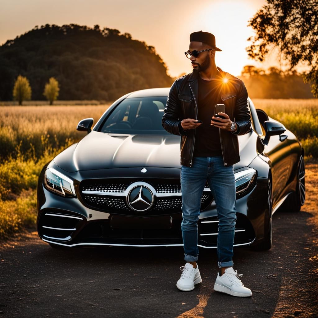 Men with iPhones and Mercedes at Sunrise