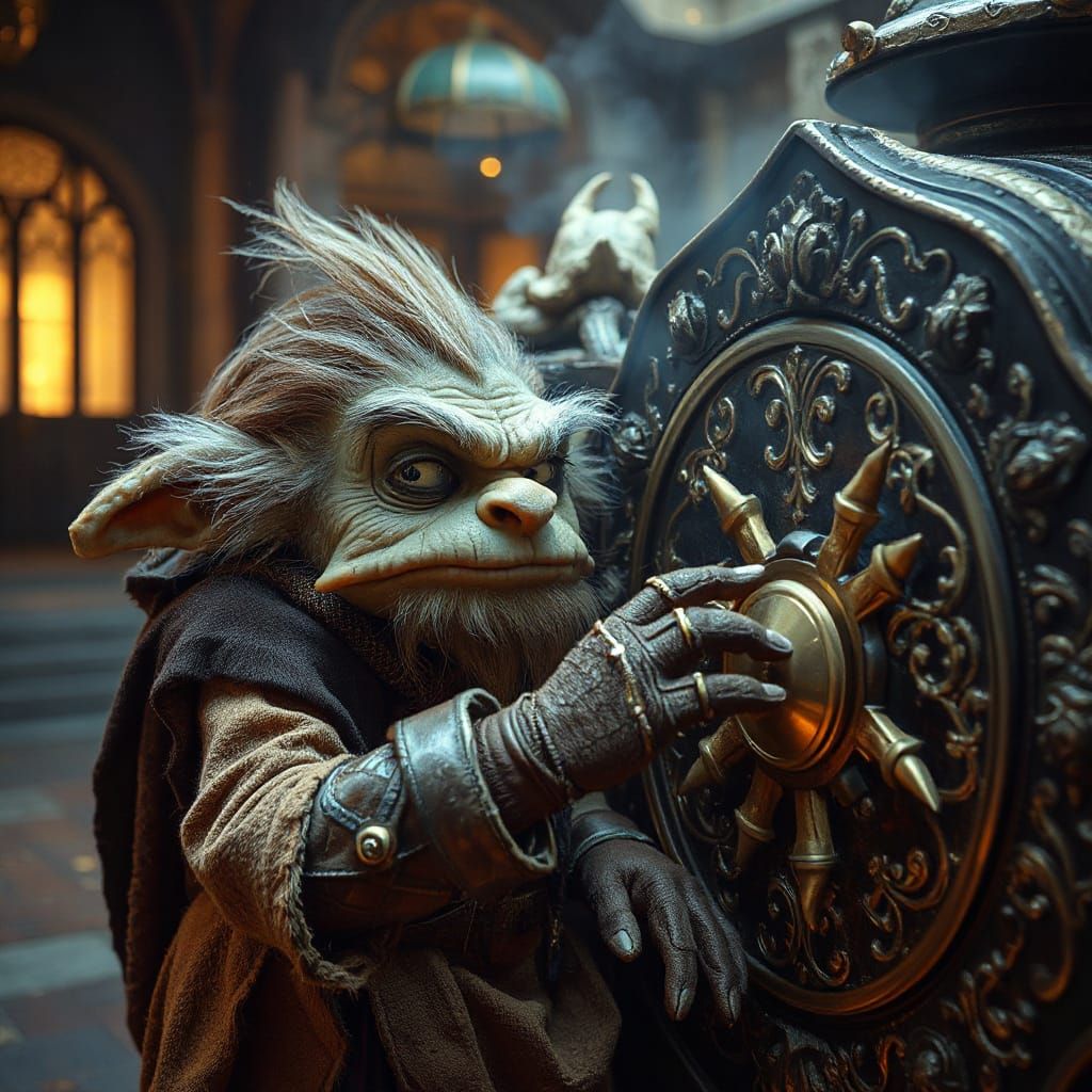 Troll Cracking Wizard's Safe in Ultra-Realistic Style