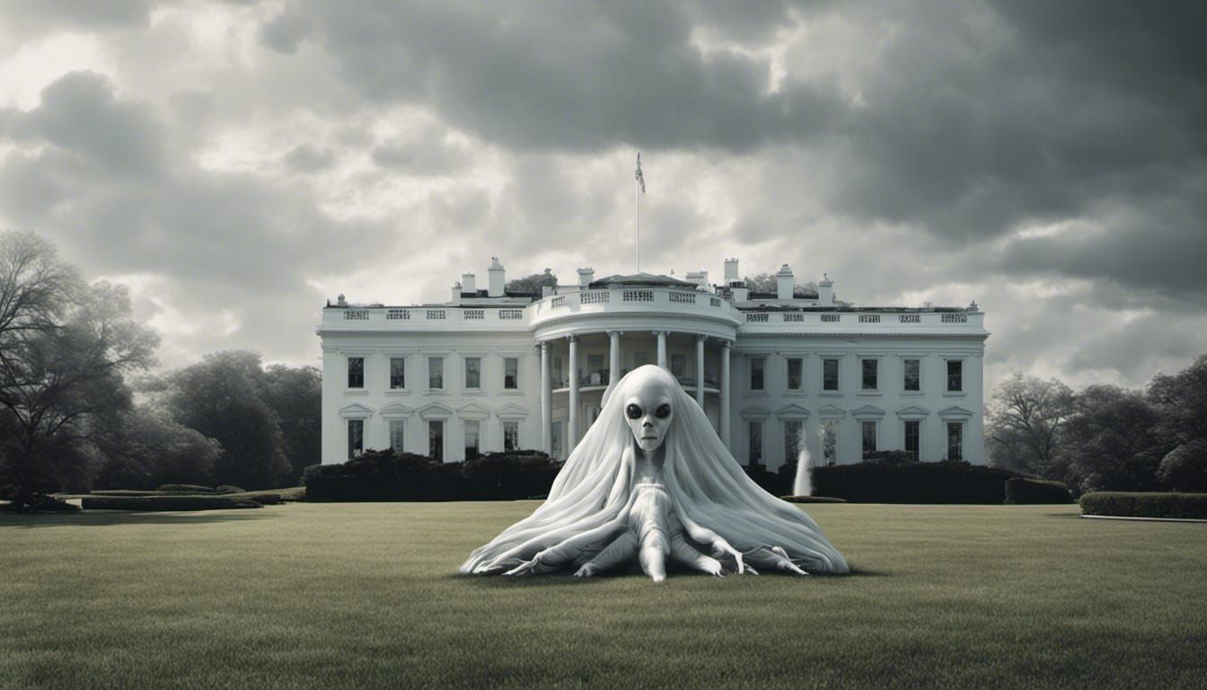Alien Invasion on White House Lawn, Photorealistic Studio Sh...