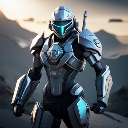 Futuristic Ninja in Mecha Suit with Swords