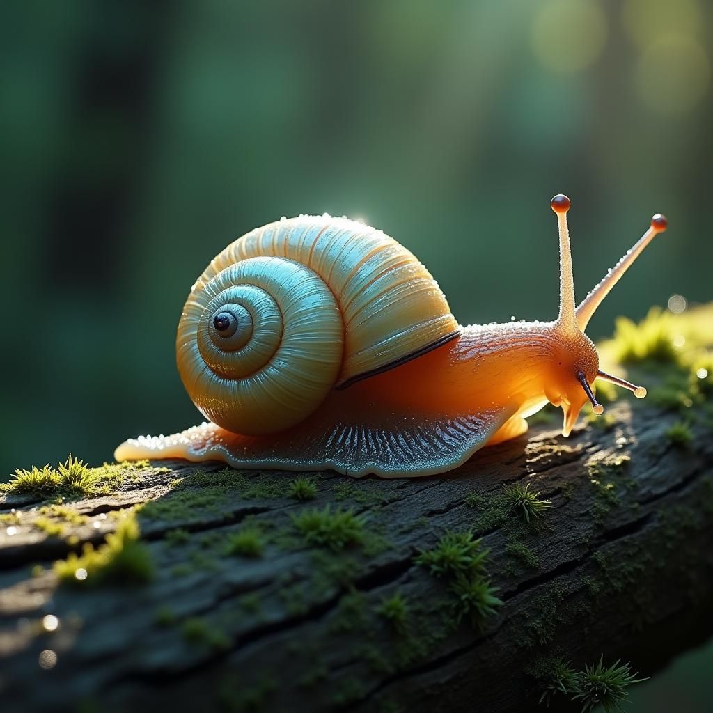 Opalescent Snail in Mystical Forest, Detailed Matte Painting