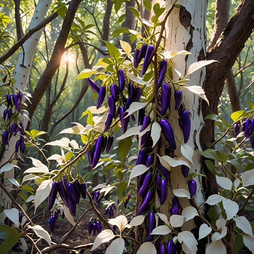 Ethereal Purple Jalapeños on a Glowing White Tree