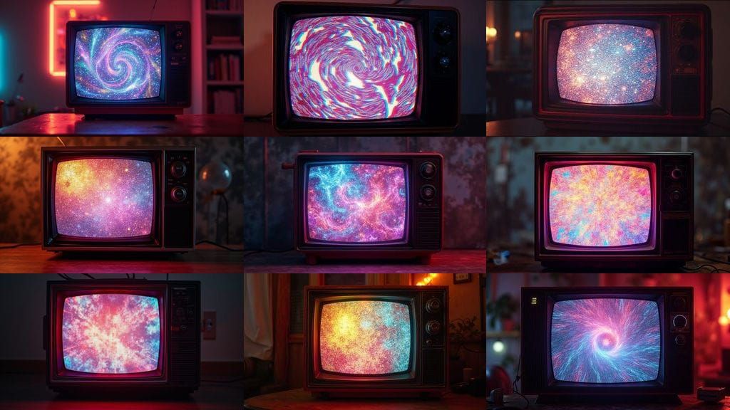 Colorful Static on a Vintage CRT TV Screen