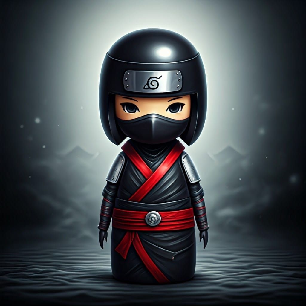 Mystical Ninja Kokeshi Doll in Smokey Fog