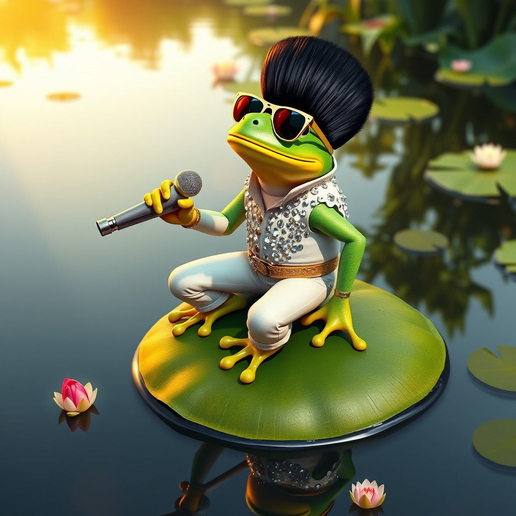 Elvis Frog in Hyper-Realistic Digital Art Style