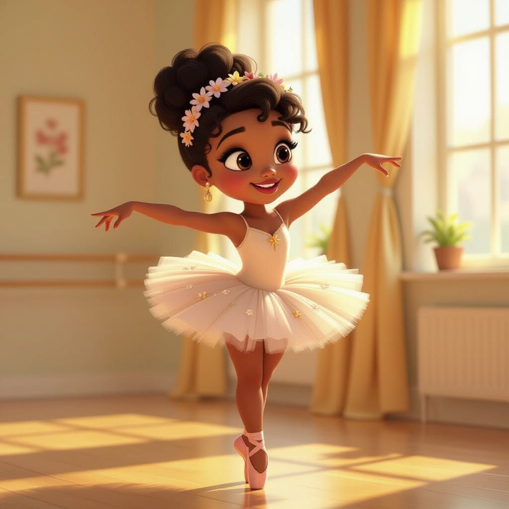 Black Ballerina Practices Pliés in Animated Style