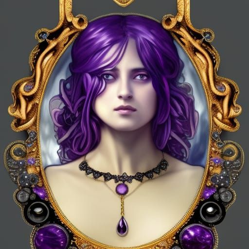 Beautiful purple gothic amethyst necklace with Rainbow moon stones& Black crystals& Black gold metal