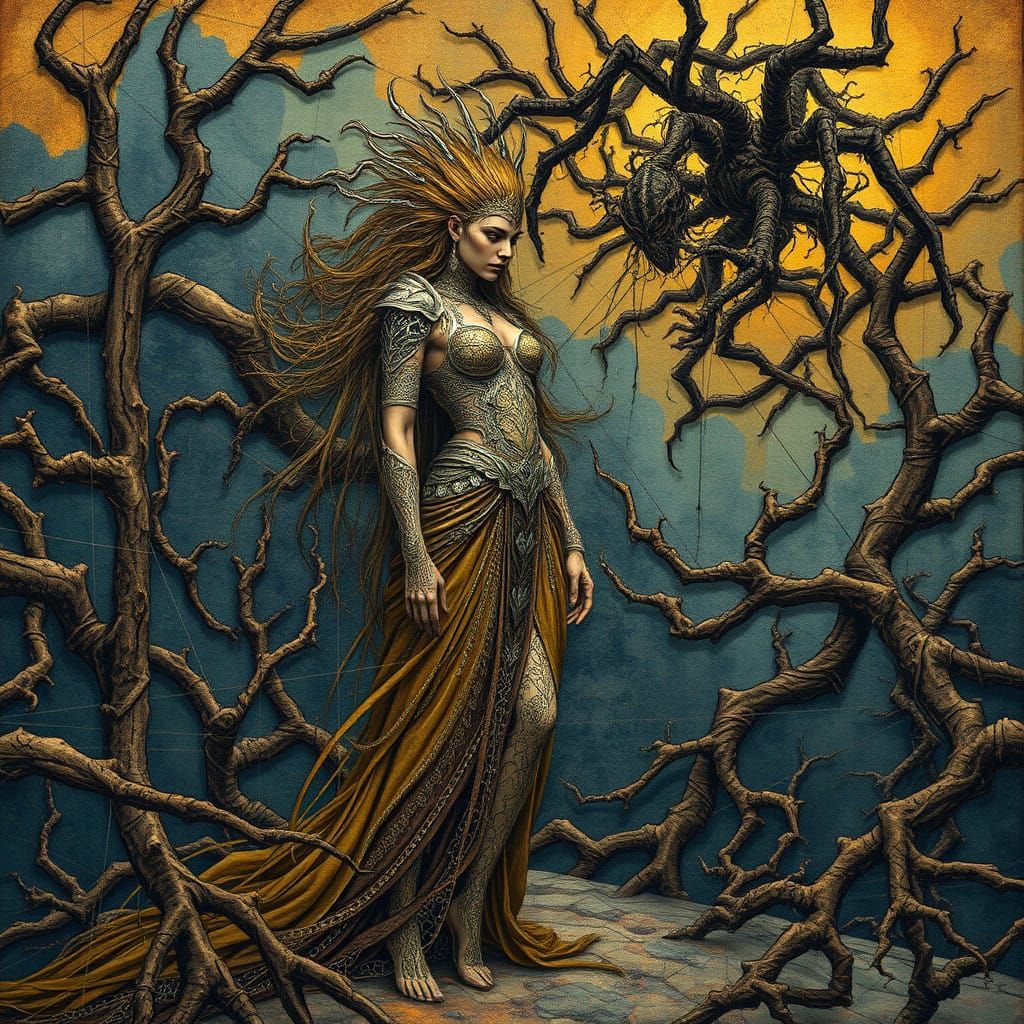 Surreal Warrior Goddess Confronts Nature in Dreamlike Abstra...