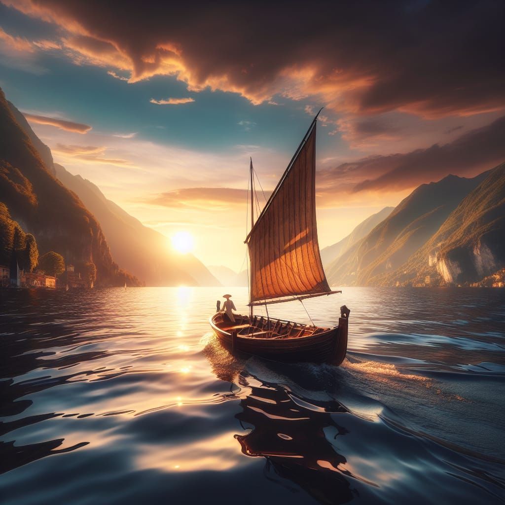 Sailboat on Lake Como at Sunset