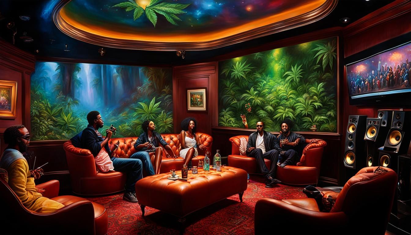 Luxury Cannabis Lounge in Recording Studio, Photorealistic