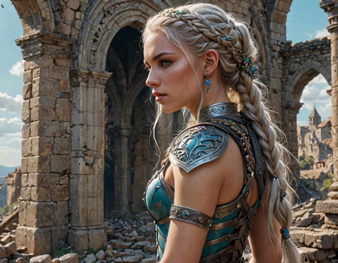 Fantasy Warrior in Ruined City Digital Painting