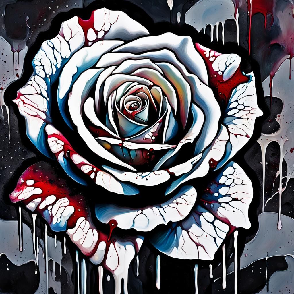 Blood-Stained Rose in Surreal Graffiti Art