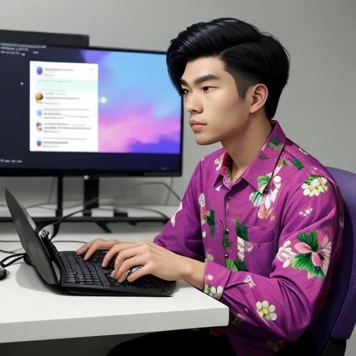Vibrant Poppy Flower and Gamer in Hawaiian Shirt