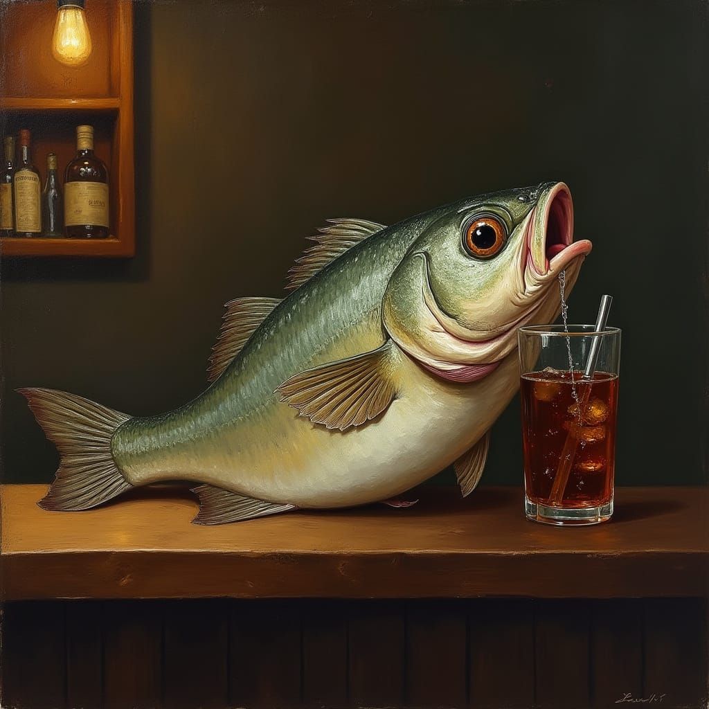 Drunk Herring Fish Enjoying a Drink at a Bar