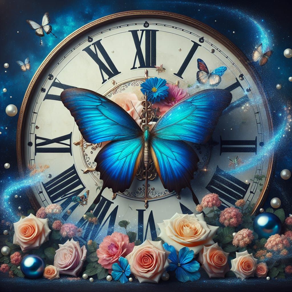 Butterfly Timepiece in Starry Dreamscape