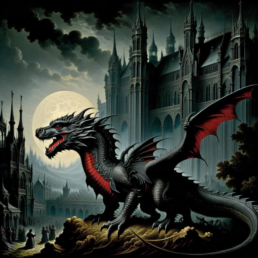 Spooky Gothic Dragon in a Dark Forest