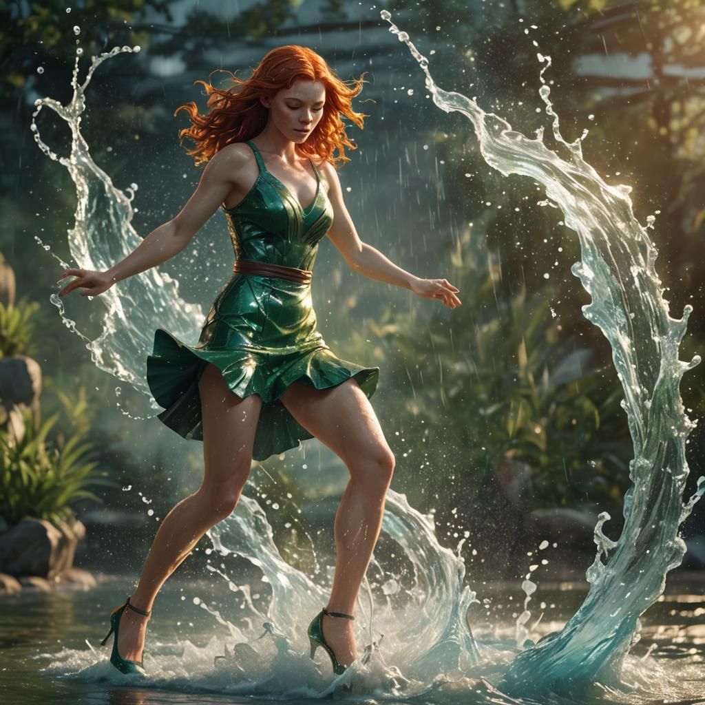 Redhead Waterbender in Cinematic Comic Style