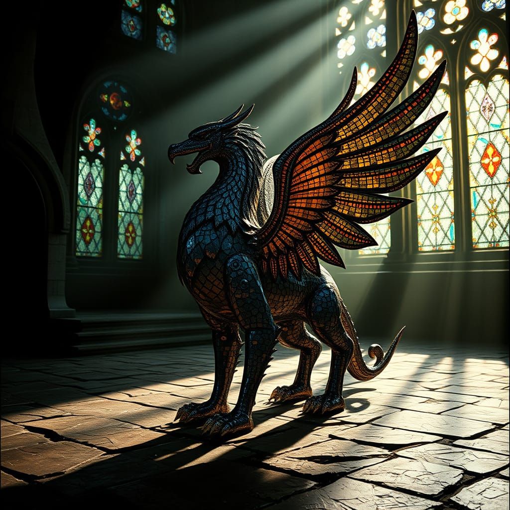Majestic Griffin in Medieval Castle Mosaic