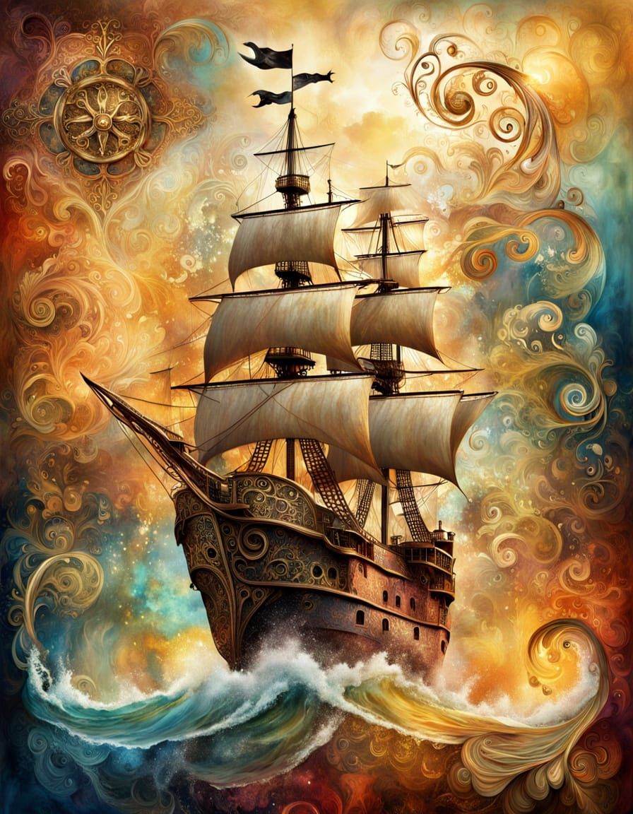 Surreal Space Pirates in Impasto Style