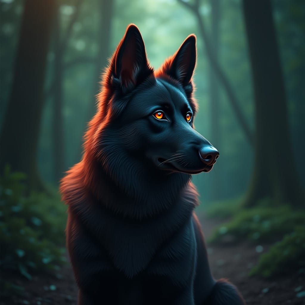 Majestic Dark German Shepherd with Fiery Red Highlights