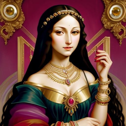 Cubist Mona Lisa with Geometric Jewelry