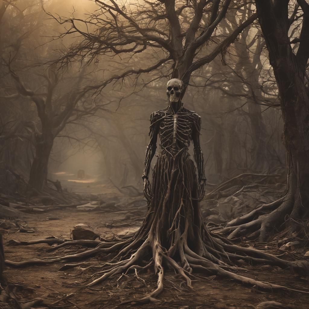 Haunting Figure Emerges in Ruined Landscape